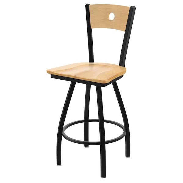 36" Swivel Counter Stool, Nickel Finish, Nat Back, Nat Maple Seat